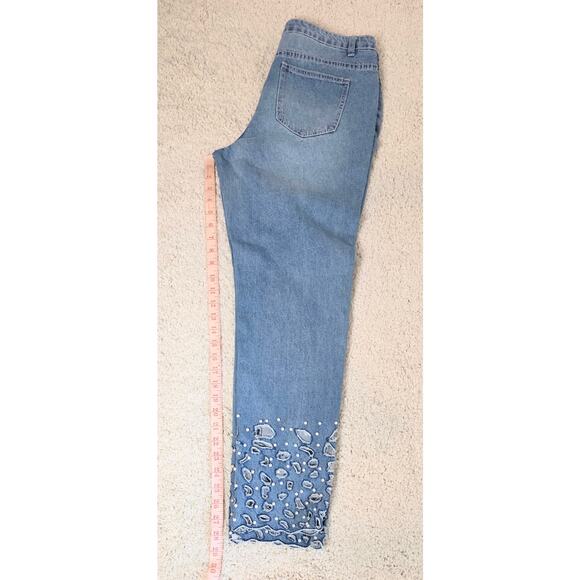 Venus Medium Washed Women's Jeans Cutout Pearl Embellished Ankles Size 12 - Picture 5 of 6